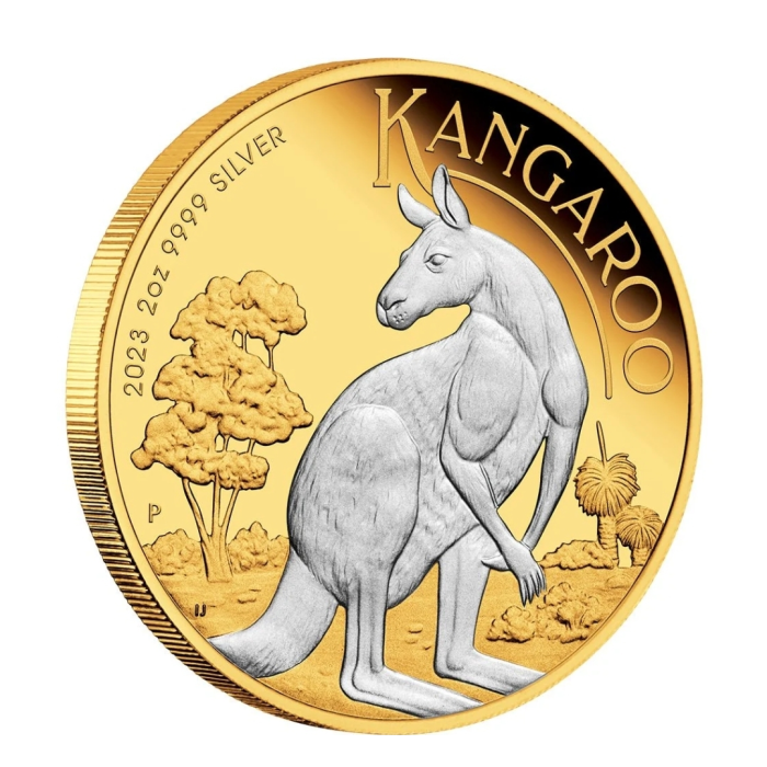 2023 Australian Kangaroo 2oz Silver Reverse Gilded Coin
