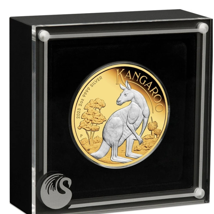 2023 Australian Kangaroo 2oz Silver Reverse Gilded Coin