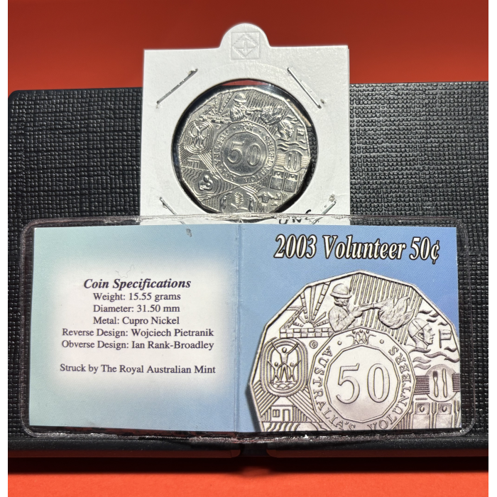 2003 50c AUSTRALIAN VOLUNTEERS Uncirculated with Collectable Flip