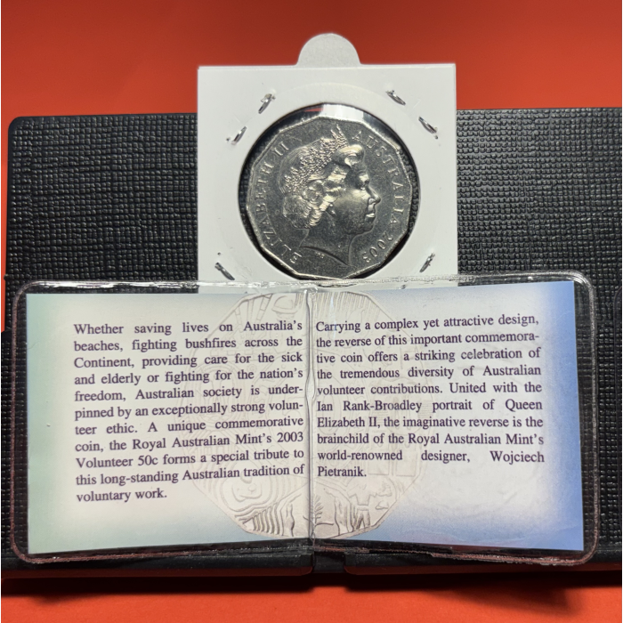 2003 50c AUSTRALIAN VOLUNTEERS Uncirculated with Collectable Flip