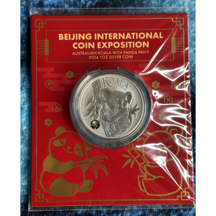 2024 $1 Beijing Coin Show Australian Koala and Panda Privy 1oz Silver coin