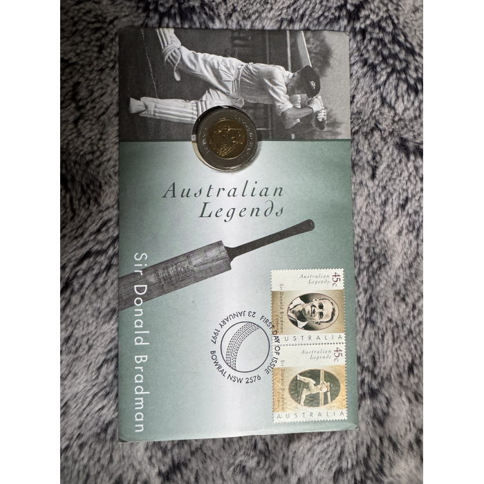 1997 PNC 1st Day issue Don Bradman $5 coin and 2 x 45c stamps 