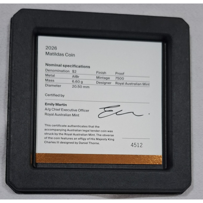 2026 $2 Commbank Matildas Coloured Proof Coin