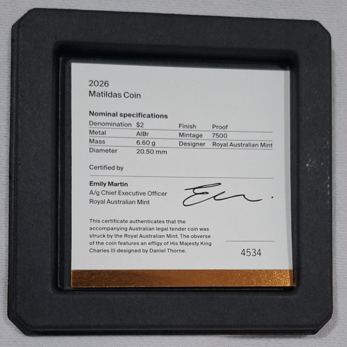 2026 $2 Commbank Matildas Coloured Proof Coin