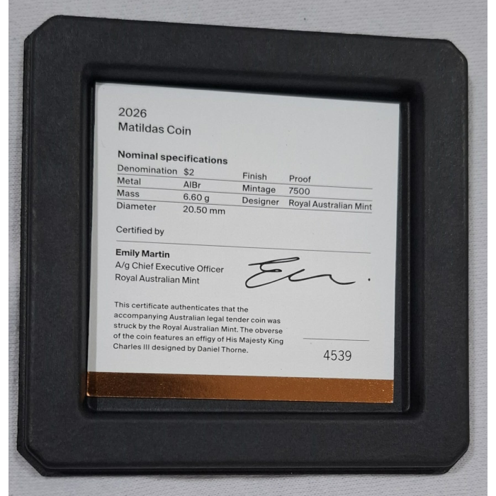 2026 $2 Commbank Matildas Coloured Proof Coin