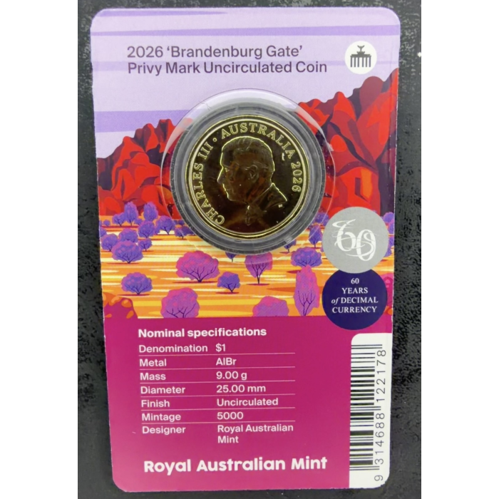 2026 $1 Mob Of Six Roos - World Money Fair Brandenburg Gate Privy Mark