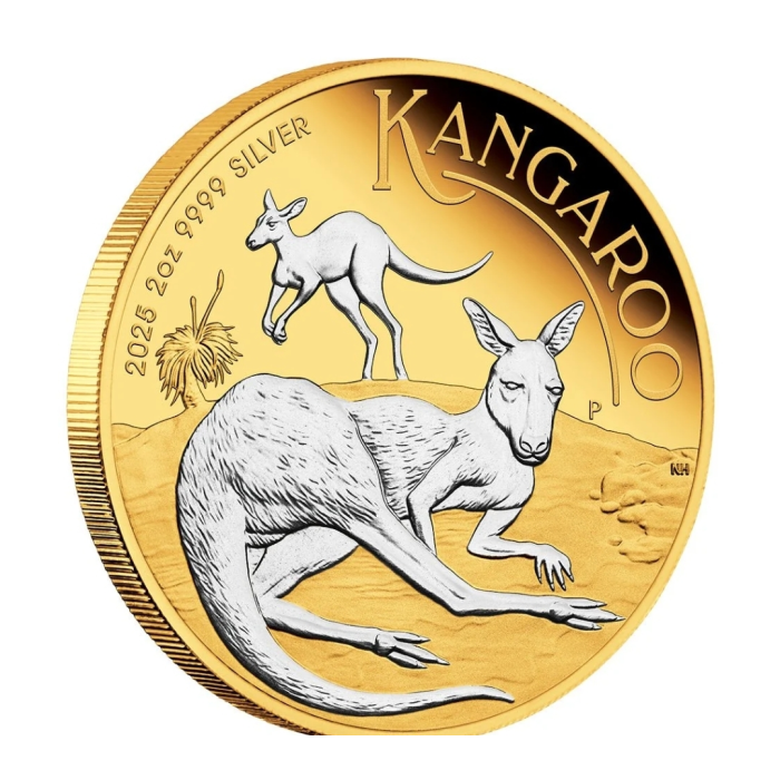 2025 Australian Kangaroo 2oz Silver Proof Reverse Gilded Coin