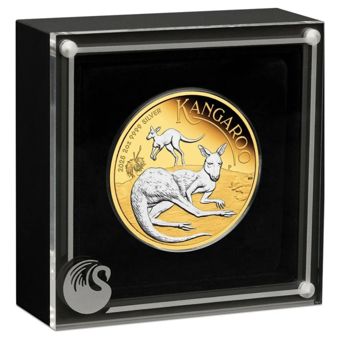 2025 Australian Kangaroo 2oz Silver Proof Reverse Gilded Coin