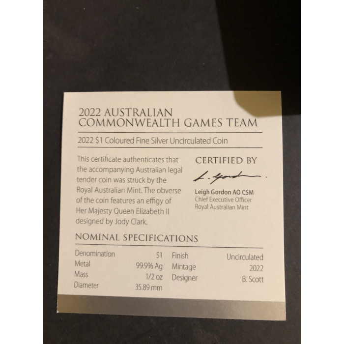 2022 Australian Commonwealth Games Team 1/2  oz Fine Silver