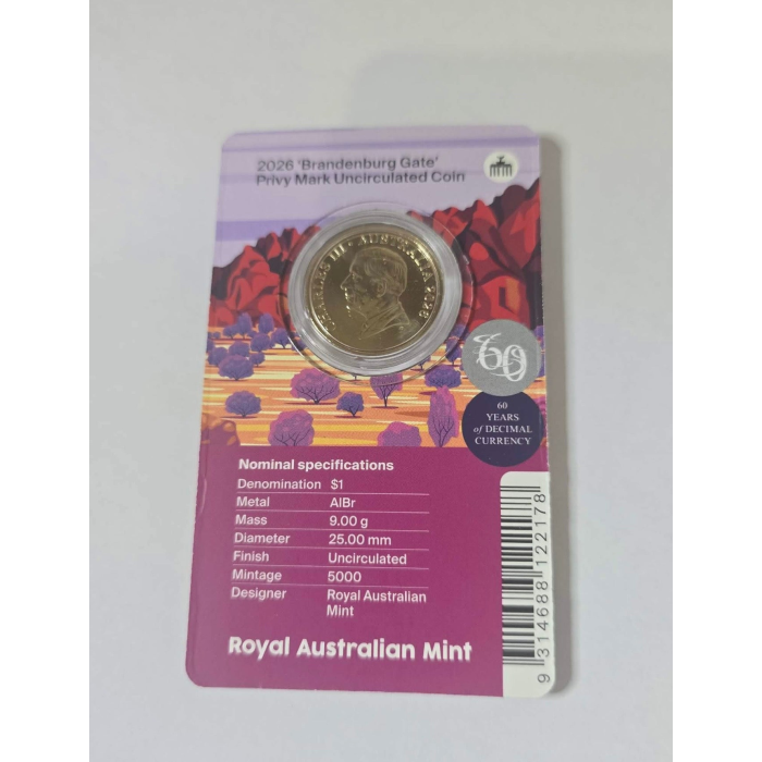2026 $1 Mob of Roos - Brandenburg Gate Privy Mark UNC - In Hand