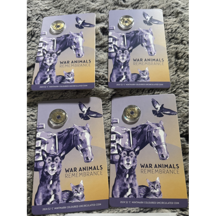 2024 RAM War Animals Remembrance $2 ‘C’ Mintmark coloured uncirculated coin 