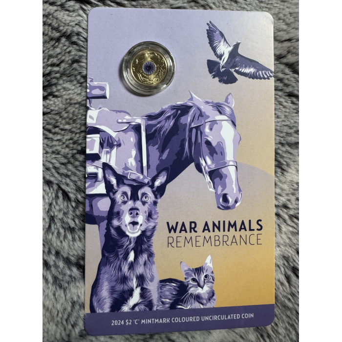 2024 RAM War Animals Remembrance $2 ‘C’ Mintmark coloured uncirculated coin 