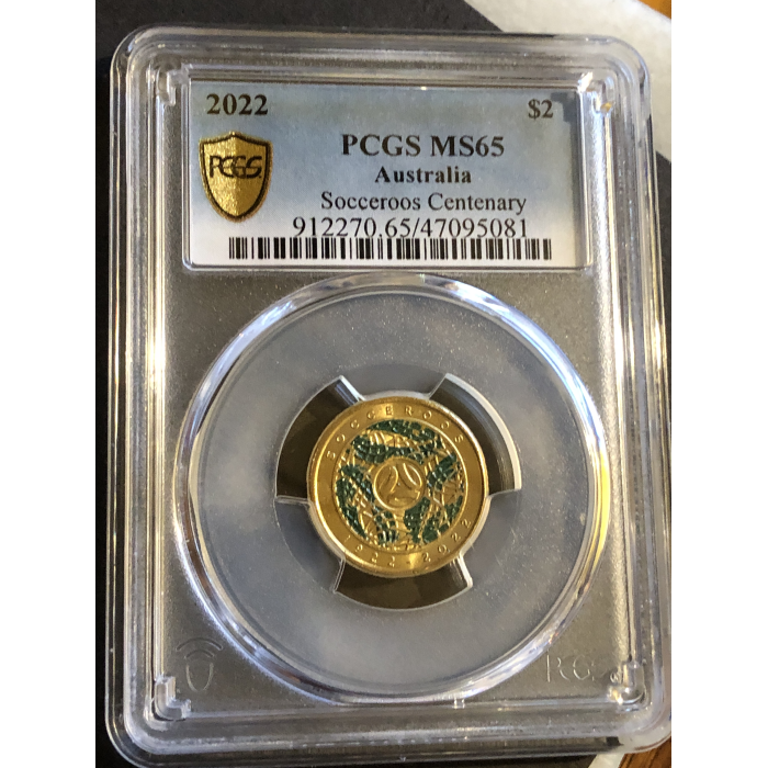 2022 PCGS MS65  Socceroos Centenary  Coloured $2