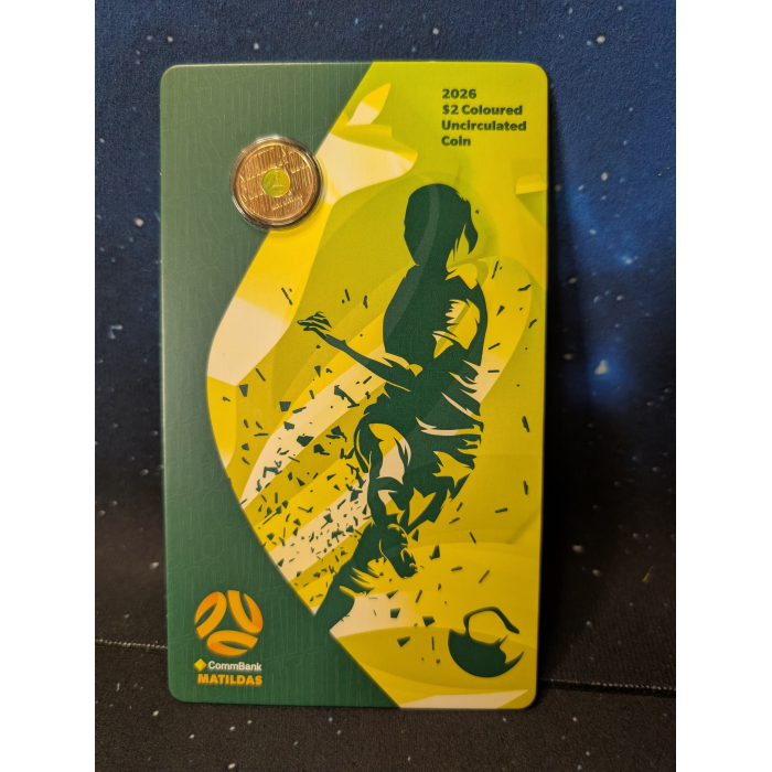  $2 Unc 2026  Matildas Coloured Coin in Card
