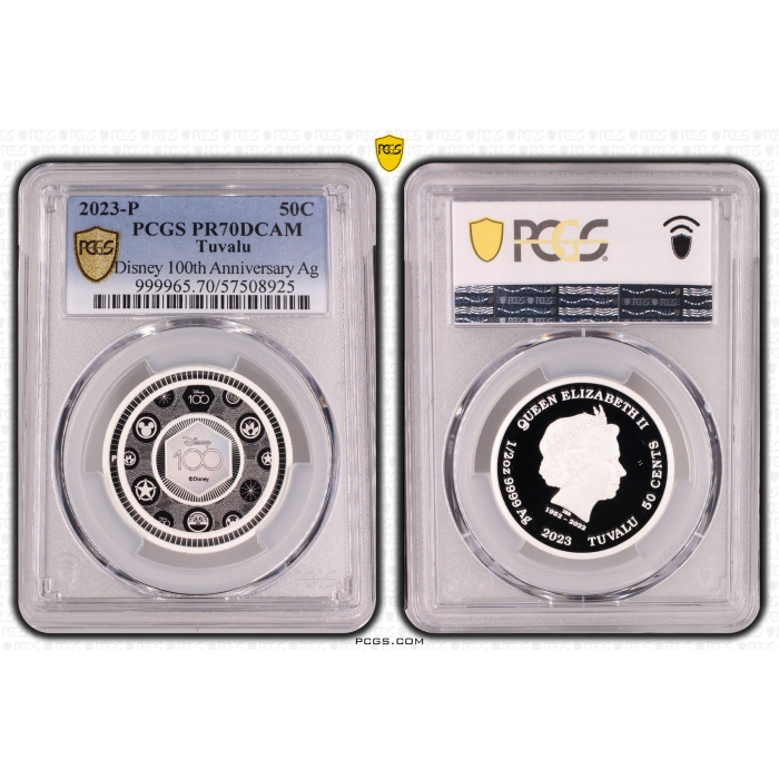 2023 50c TUVALU DISNEY 100th ANNIVERSARY 1/2oz SILVER PROOF PCGS PR7DCAM TOP POP