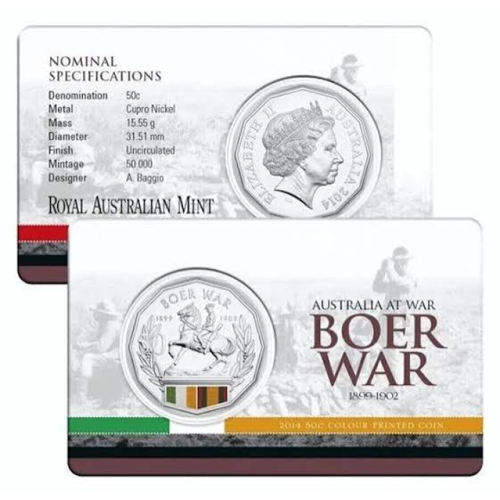 2014 Coloured 50c - Australia At War - BOER WAR 50 Cent Carded Coin