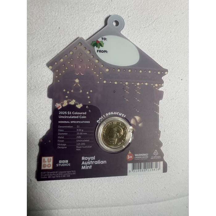 2025 $1 Bluey Christmas uncirculated coloured coin 
