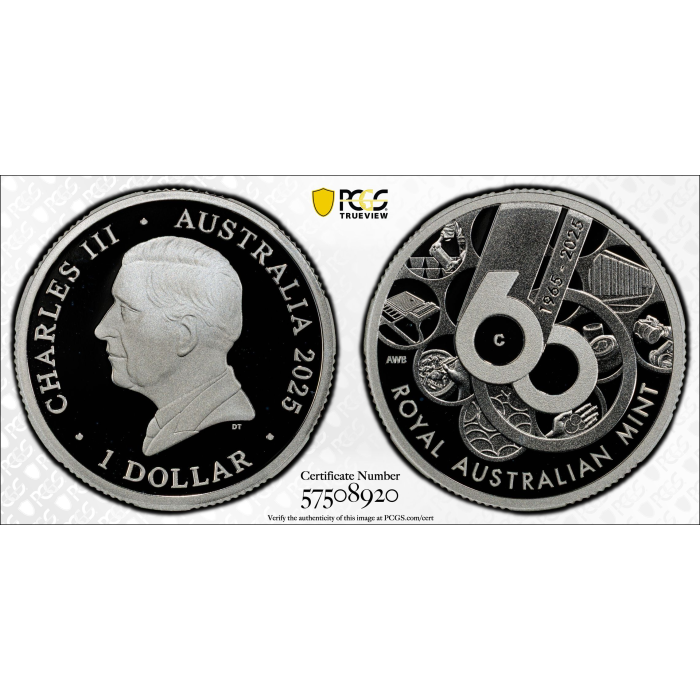 2025-C   $1   60 YEARS OF THE RAM FINE SILVER PROOF PCGS PR69DCAM