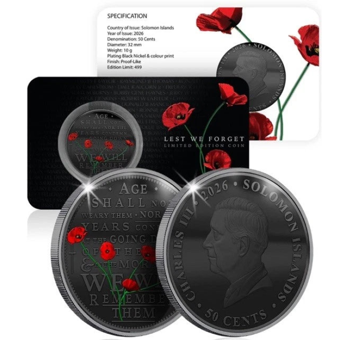 1x UNC 2026 50C Solomon Islands Red Poppy - INTERNATIONAL Mintage: 499