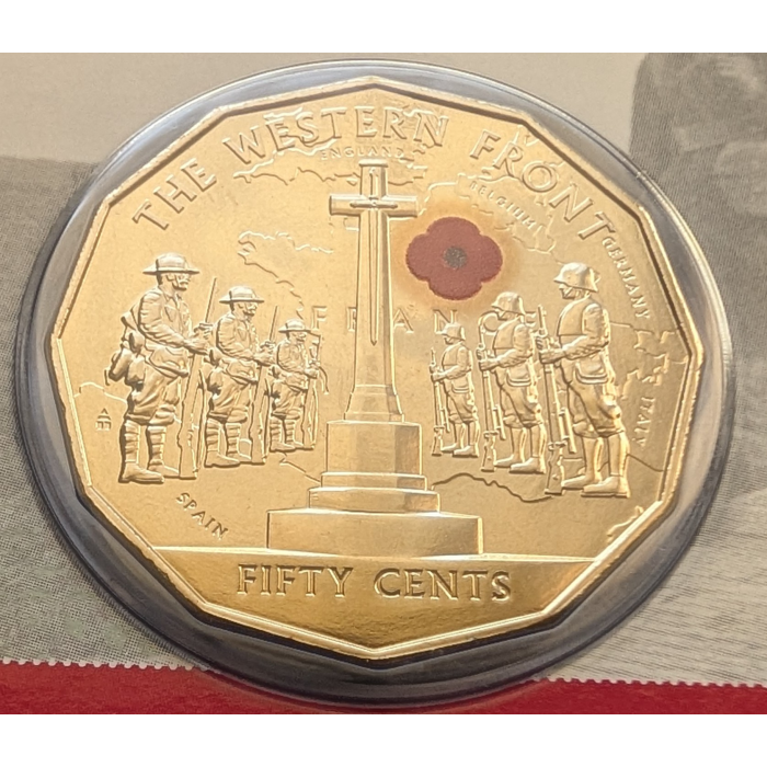 2014 50c Western Front (Coloured Red Poppy) Coin - RAM Australia at War Series