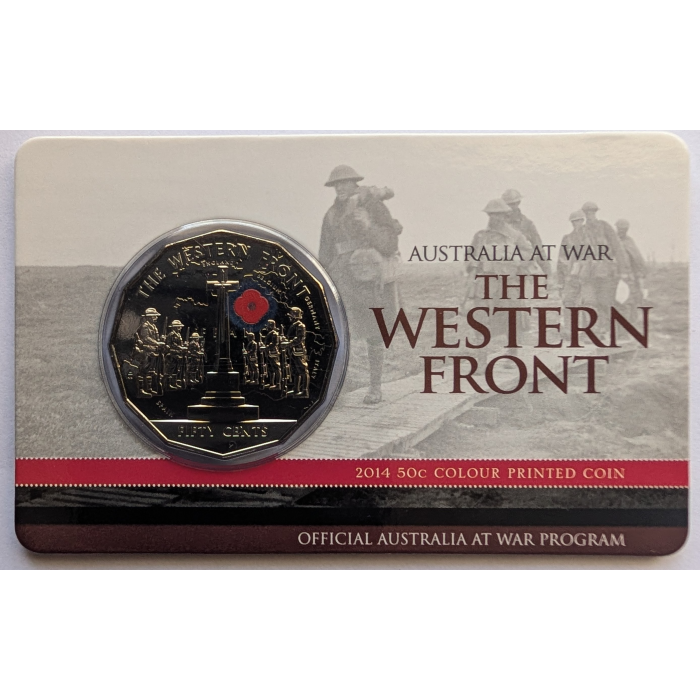 2014 50c Western Front (Coloured Red Poppy) Coin - RAM Australia at War Series