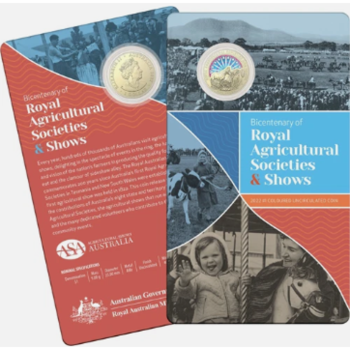 2022  $1  BICENTENARY OF THE ROYAL AGRICULTURAL SOCIETIES & SHOW COLOURED CARDED