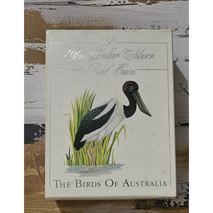 1991-BIRDS OF AUSTRALIA-JABIRU- PROOF $10 SILVER COIN