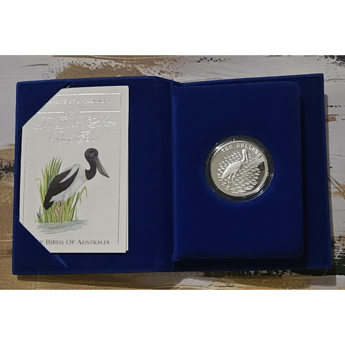 1991-BIRDS OF AUSTRALIA-JABIRU- PROOF $10 SILVER COIN