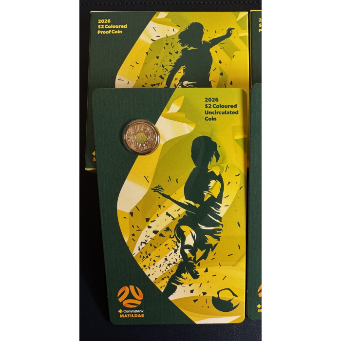  2026 $2 Matilda’s Soccer Proof coin and $2 on RAM card