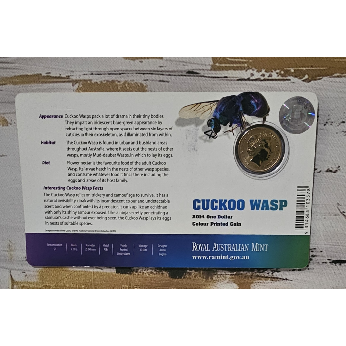 2014 Bright Bugs Frosted Uncirculated $1 Coloured Cuckoo Wasp