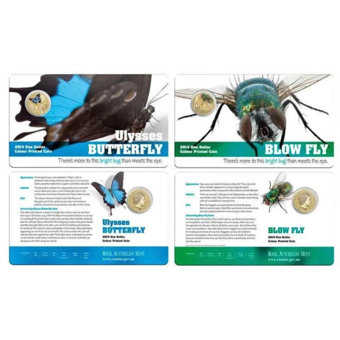 2014 Bright Bugs $1 Coloured Coins - Carded set of 6