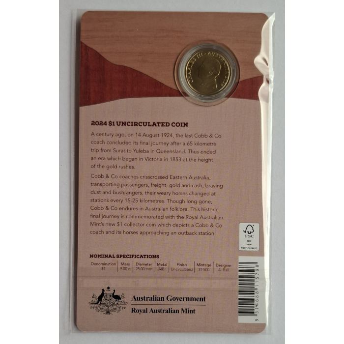 2024 $1 Cobb & Co -Centenary of The Last Coach Service Carded coin
