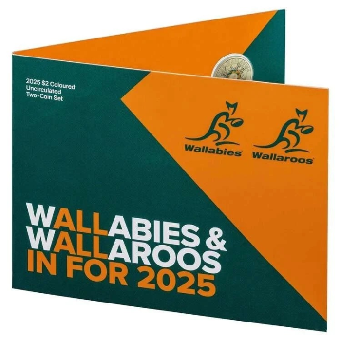 Wallabies Wallaroos 2 Coin Card Set Rugby $2 Two Dollar Wallabys Australia - UNC