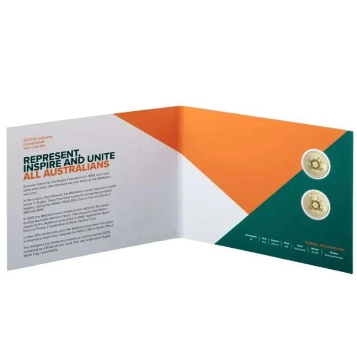 Wallabies Wallaroos 2 Coin Card Set Rugby $2 Two Dollar Wallabys Australia - UNC