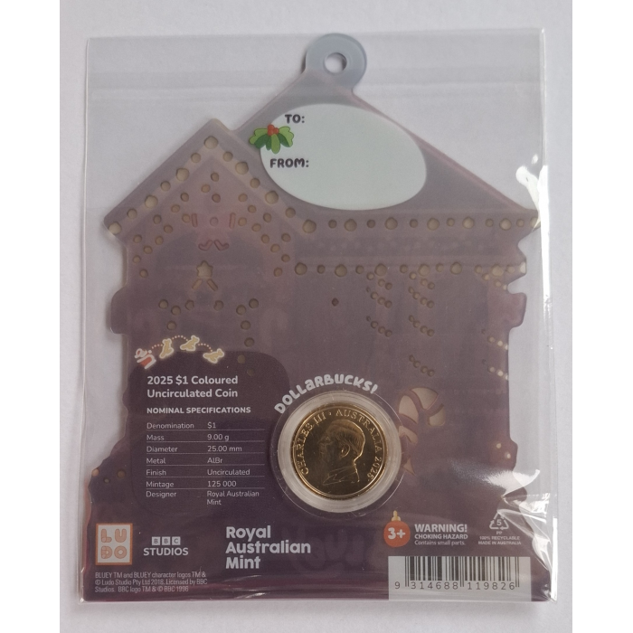 2025 $1 Bluey Christmas carded coin