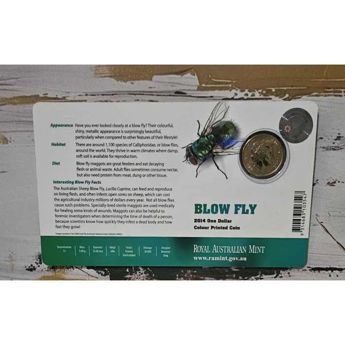 2014 Bright Bugs Frosted Uncirculated $1 Coloured Blow Fly