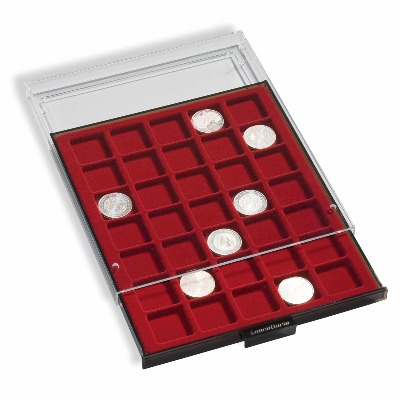 Coin Box 20 square compartments up to 48mm, smoke coloured