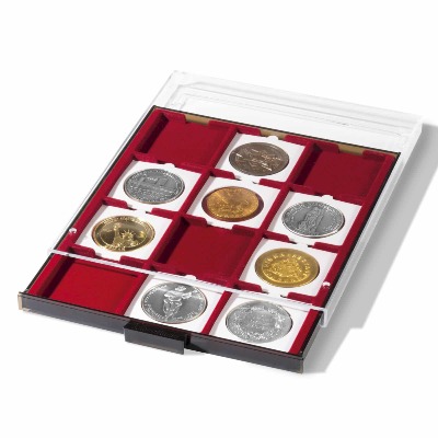 Coin Box 12 square compartments 67 x 67mm, smoke coloured